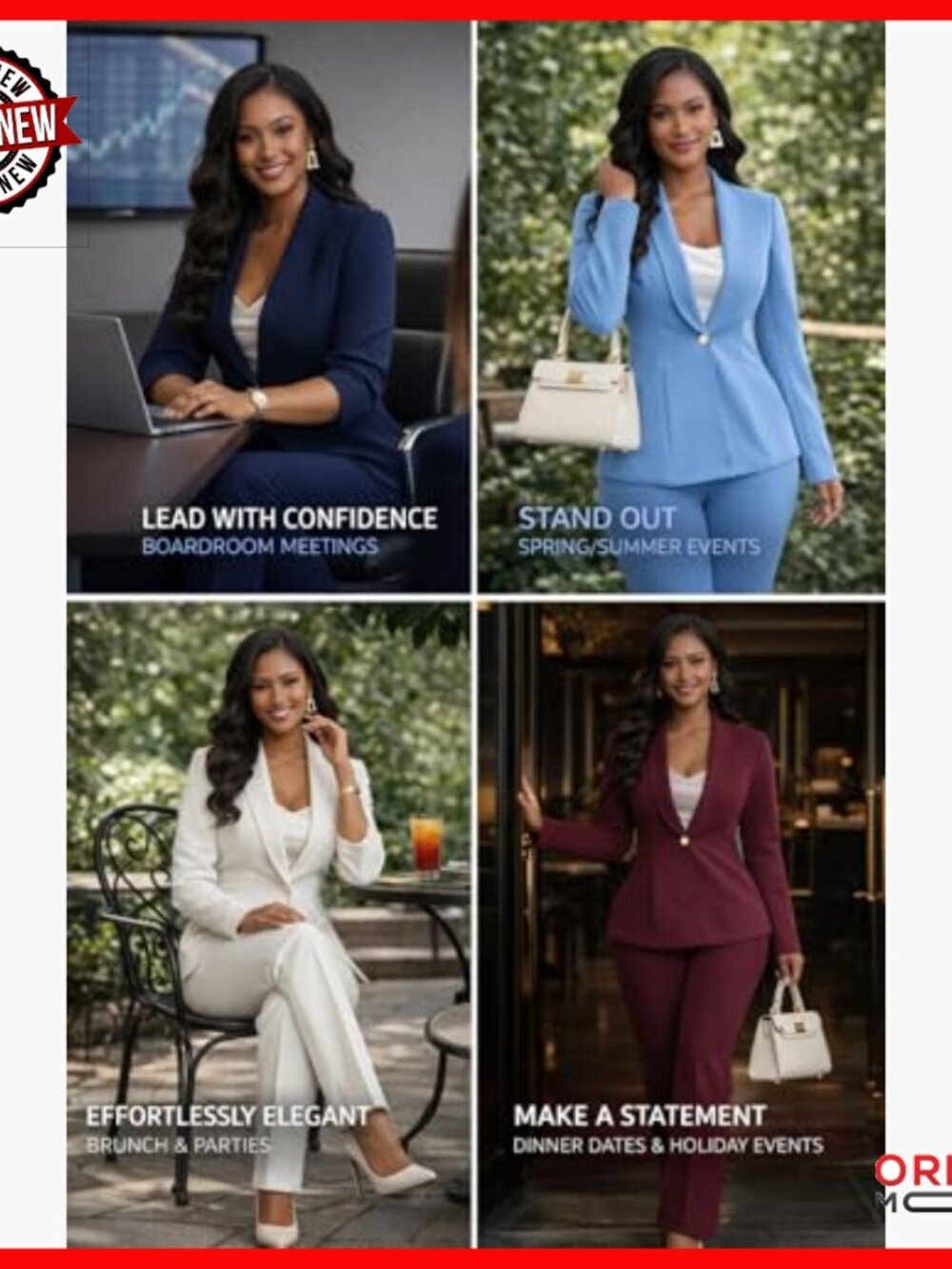 White Long Sleeve Blazer Pantsuit 2-Piece Business Casual Work Set - Picture 4 of 7
